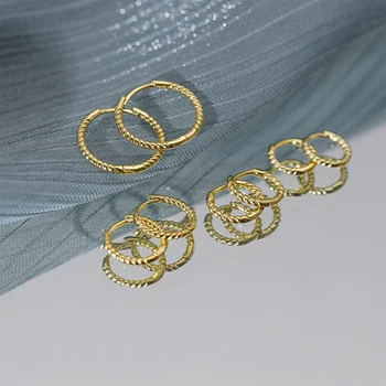 ROXI 925 Ayar Gümüş Kulak Toka Geometrik Katlanmış Yeni Moda Trendy Kulak Hoop Yüzük Yuvarlak 18 K Altın Kaplama Küpe kadınlar İçin