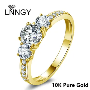Lnngy Sertifikalı 10 K Katı Altın Mozanit Yüzük Kadınlar Için Üç Taş Lab Düzenlendi Pırlanta Nişan Yüzüğü Zarif düğün takısı