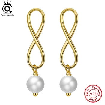 ORSA JEWELS 14K Altın 925 Ayar Gümüş Infinity Dangle inci küpeler Seçilmiş Doğal Barok İnci Kadınlar için GPE49