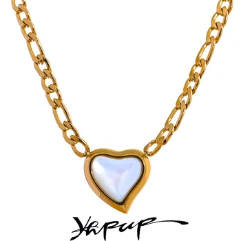 Yhpup Paslanmaz Çelik Kalp Doğal Kabuk Kolye Kolye Kadınlar için Romantik Takılar Metal Zincir Pas Geçirmez Altın Takı Hediye