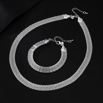 Sıcak 925 Ayar Gümüş Yaratıcılık Net zincir Bilezikler kolye kadınlar için moda tasarımcısı parti düğün takısı setleri hediye