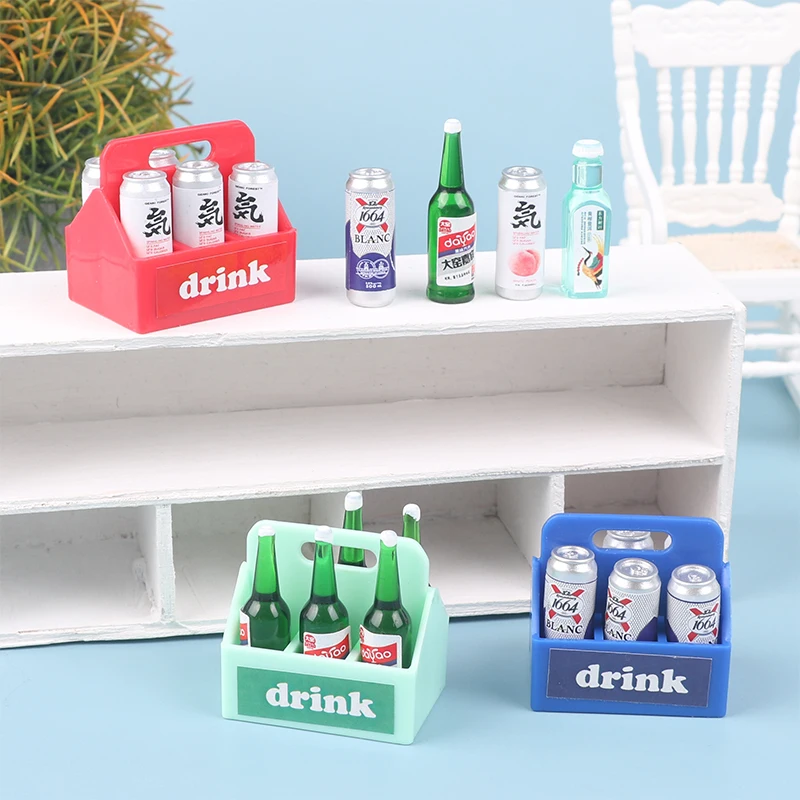 Dollhouse İçecek Bira sepet seti Dollhouse Minyatür Gıda Mini Soda Sprite Şişeleri Kova İçecekler Modüler Mutfak Bebek Evi - 4