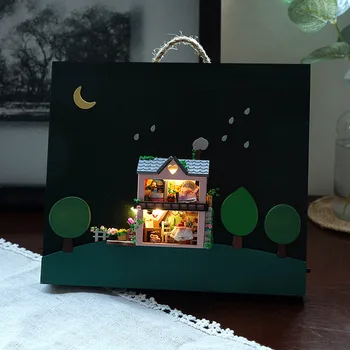 Dıy Ahşap Dollhouse Minyatür Yapı Kitleri 3D Sanat Çizim Casa Monte Duvar Lambası Bebek Evi Yetişkinler İçin Hediye Ev Dekor