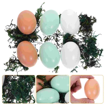 6 adet Simülasyon Ahşap Yumurta Sahte Yumurta Ahşap El Sanatları Malzemeleri Yumurta Ev Dekorasyon için