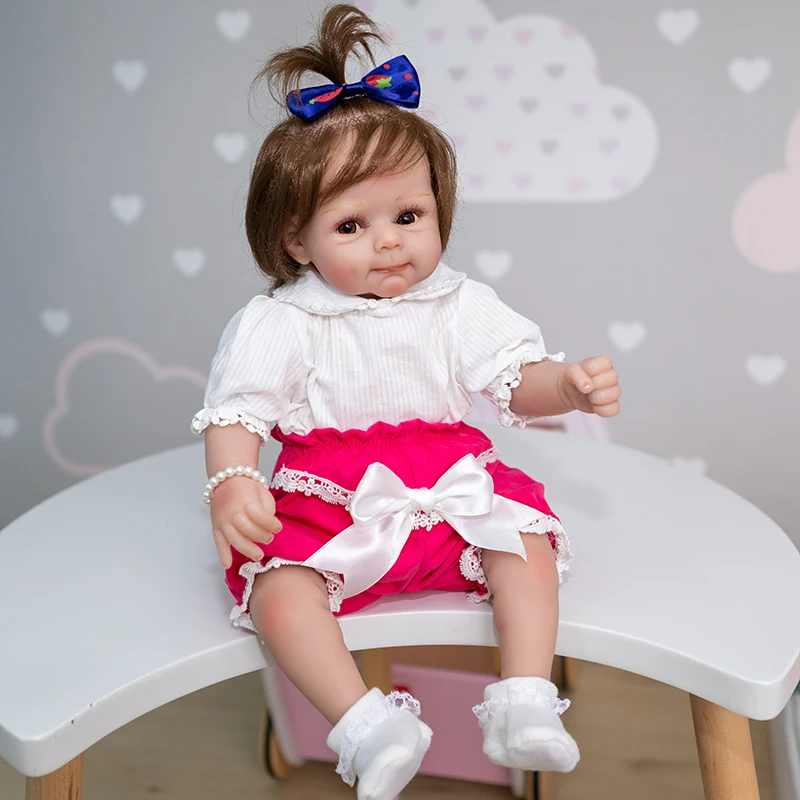 50 cm Reborn Bebek Kız Tatlı Gülümseme Yeni Tasarım Yüz Bebek El Yapımı Yüksek Kaliteli Bebek Gerçekten Yumuşak Dokunmatik Bebek Doğum Günü noel hediyesi - 3