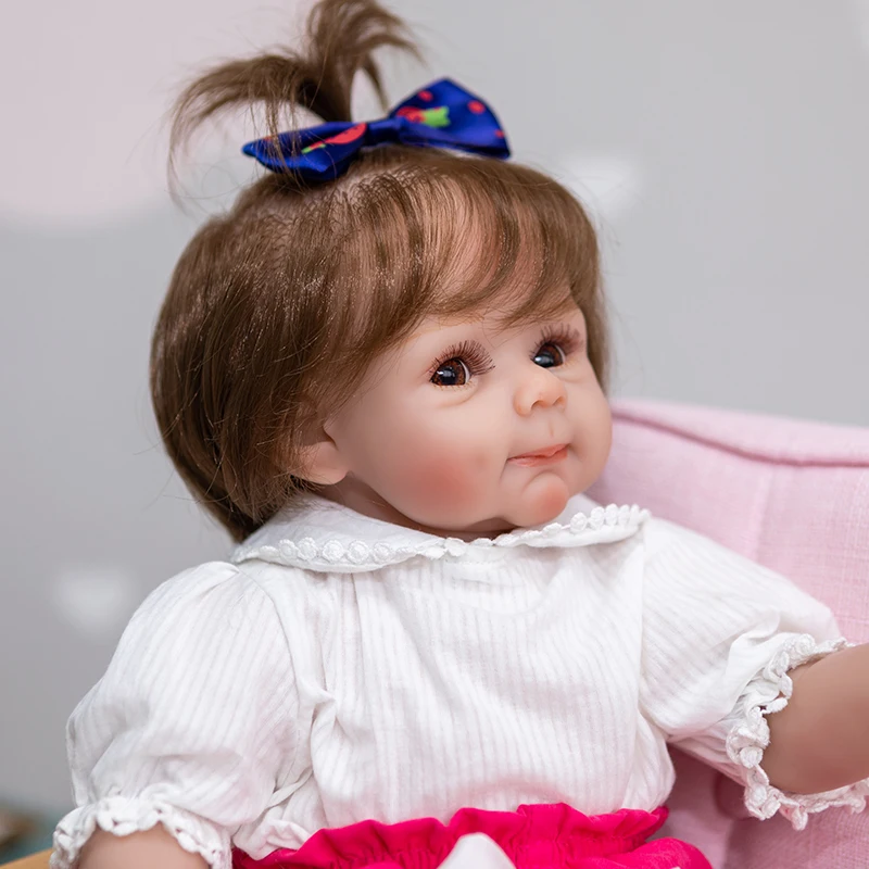 50 cm Reborn Bebek Kız Tatlı Gülümseme Yeni Tasarım Yüz Bebek El Yapımı Yüksek Kaliteli Bebek Gerçekten Yumuşak Dokunmatik Bebek Doğum Günü noel hediyesi - 4