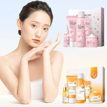 Kadın Yüz Ürünleri Kitleri C Vitamini Cilt Bakımı Setleri Yüz Temizleyici Yüz Kremi Solmaya Koyu Halkalar Göz Kremi Yüz Serumu Cilt Bakımı