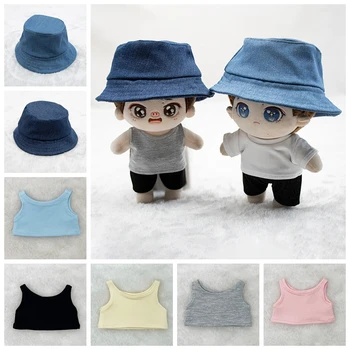El yapımı 10cm 20cm Bebek Giysileri Şeker Renk Kolsuz Tişört Kot Şapka ile 15cm Pamuk oyuncak bebek giysileri Bebek Aksesuarları