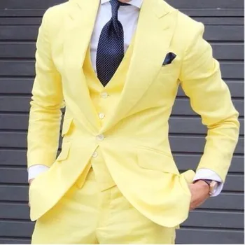 Latest2023 Ceket Pantolon Sarı erkek Blazer İnce 3 Parça Sıska Damat Elbise Özel Balo Tarzı Ceket Erkek Takım Elbise Seti kostüm homme