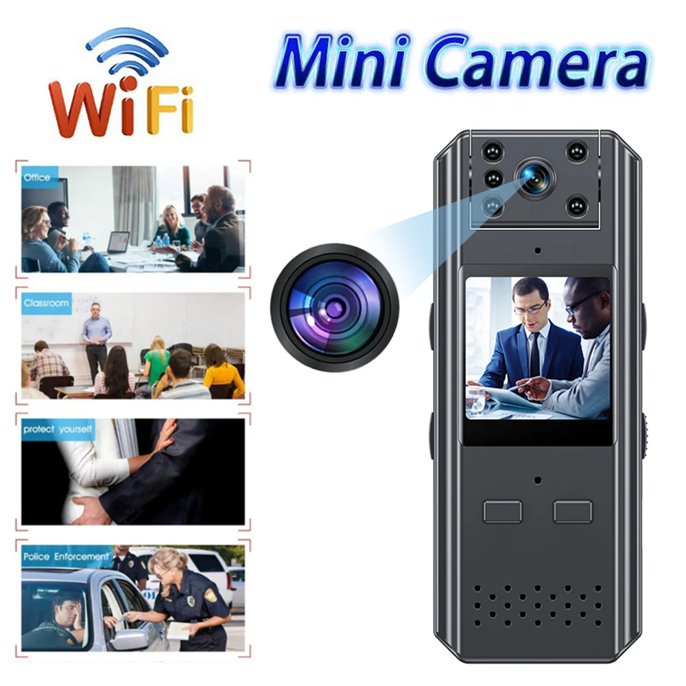 4K HD Kızılötesi Gece Görüş Dijital Mini Kamera ile LED Ekran Küçük Kamera Vücut Kamera 180 ° Dönebilen Lens Video Kaydedici - 0