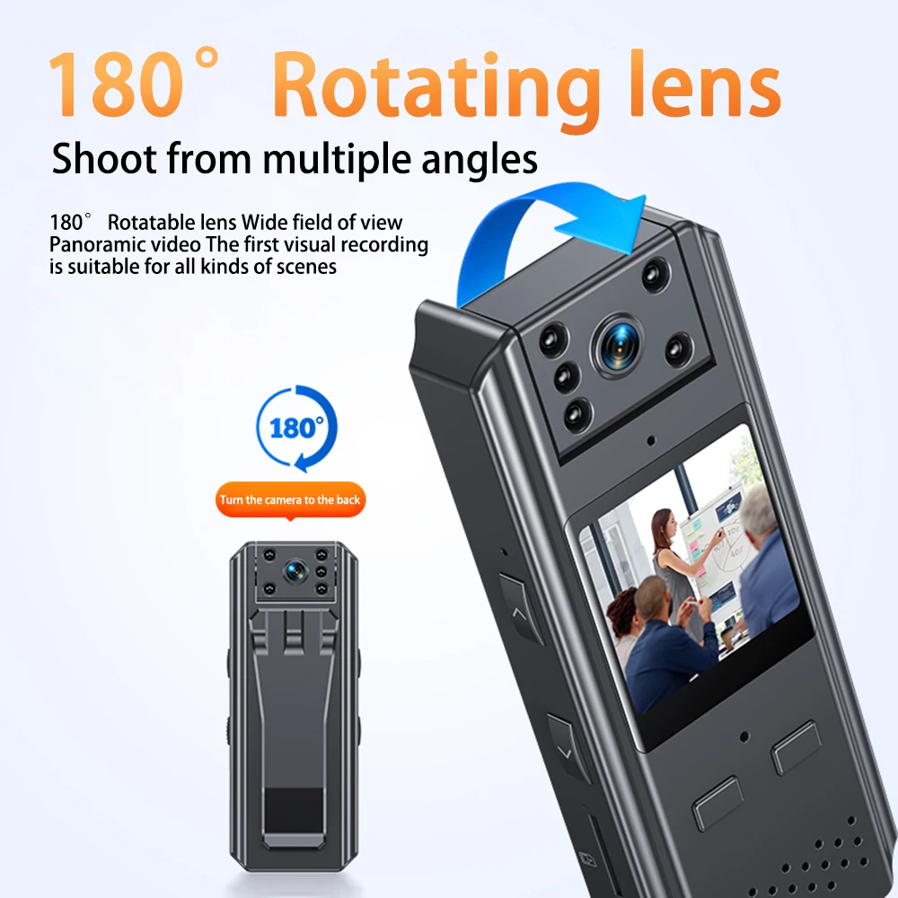 4K HD Kızılötesi Gece Görüş Dijital Mini Kamera ile LED Ekran Küçük Kamera Vücut Kamera 180 ° Dönebilen Lens Video Kaydedici - 2
