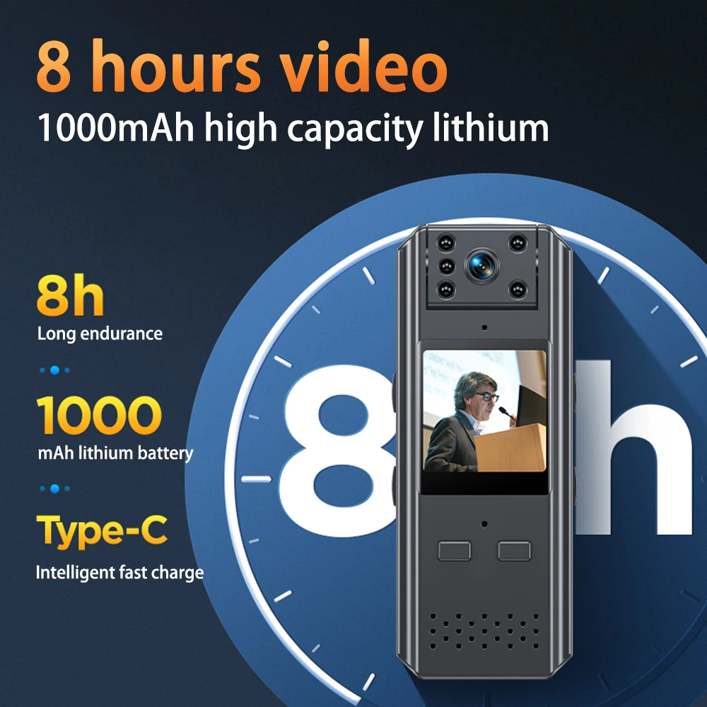 4K HD Kızılötesi Gece Görüş Dijital Mini Kamera ile LED Ekran Küçük Kamera Vücut Kamera 180 ° Dönebilen Lens Video Kaydedici - 3