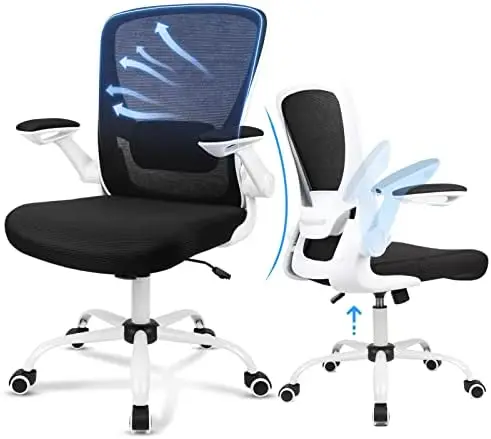 Ofis koltuğu, Ergonomik Beyaz Masa Sandalye Ayarlanabilir Örgü bilgisayar sandalyesi Bel Desteği ve Büyük Koltuk Flip UP Kol Dayama Swiv - 0