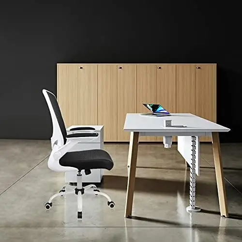 Ofis koltuğu, Ergonomik Beyaz Masa Sandalye Ayarlanabilir Örgü bilgisayar sandalyesi Bel Desteği ve Büyük Koltuk Flip UP Kol Dayama Swiv - 1