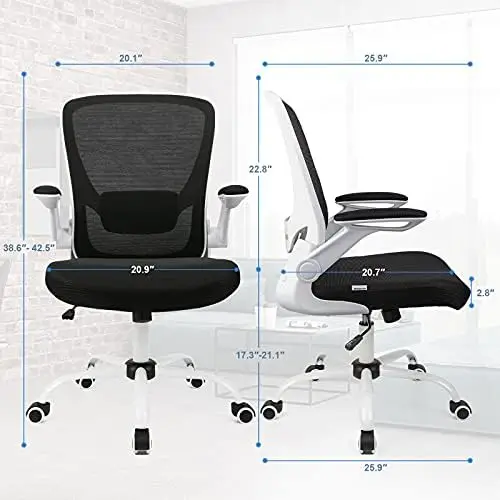 Ofis koltuğu, Ergonomik Beyaz Masa Sandalye Ayarlanabilir Örgü bilgisayar sandalyesi Bel Desteği ve Büyük Koltuk Flip UP Kol Dayama Swiv - 2