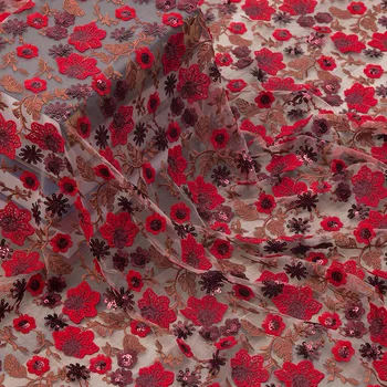 yüksek dereceli kırmızı çiçek örgü nakış dantel kumaş düğün elbisesi Tül Etek Malzeme kumaşlar patchwork kumas telas por metropoller
