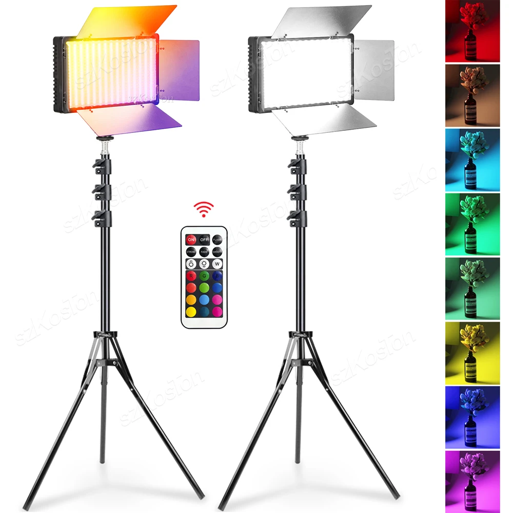 RGB LED ışıkları Fotoğraf Aydınlatma İki renkli Fotoğraf panel lambası Şarj Edilebilir Lamba Stüdyo İçin 2M Tripod İle Youtube Tiktok - 3