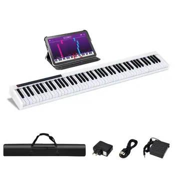 (YENİ MARKA) 88 Tuşları Dijital Piyano Taşınabilir MIDI Elektrikli Klavye Sustain Pedalı ile Beyaz