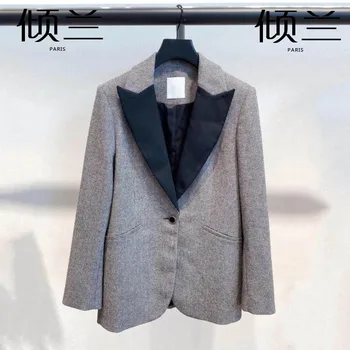 PATADS Fransız Takım Elbise Sonbahar / Kış Unisex Tarzı Çok Yönlü Kuş Denetleyicisi Kontrast Ceket Kadın