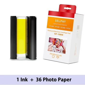 Canon Selphy için renkli Mürekkep Kağıt Seti Kompakt Fotoğraf Yazıcısı CP1200 CP1300 CP1000 CP900 CP1500 Mürekkep Kartuşu KP 108IN KP-36IN