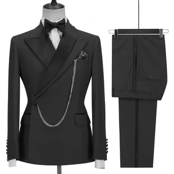 2023 İlkbahar ve Sonbahar Yeni Artı Boyutu Takım Elbise İki Parçalı Set Yeni Mock Yaka İş Parti Takım Elbise erkek Takım Elbise Seti Slim Fit Resmi Elbise