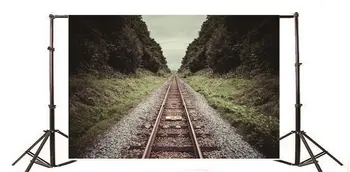 Fotoğraf Backdrop Doğa Manzara Demiryolu Parça Ağaçlar Yeşil Çim Alan Taşlar Seyahat