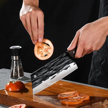 El yapımı Dövme Cleaver Yüksek karbonlu Kemik Kıyıcı Geleneksel Kasap Dilimleme Bıçağı Paslanmaz Çelik kasap bıçağı Pişirme Araçları