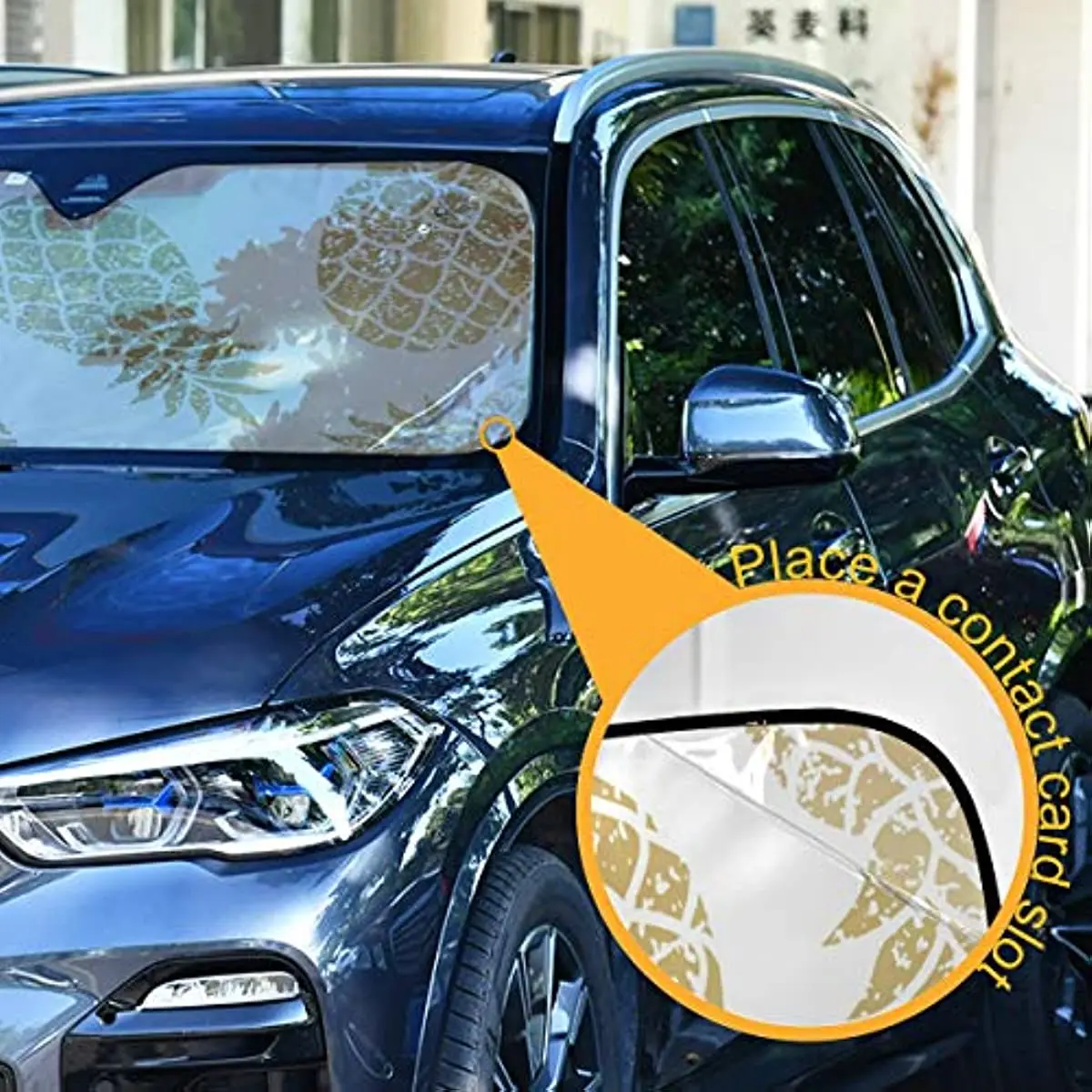 Moudou Ananas araç ön camı Güneşlik Akordeon Katlanabilir Ön Cam Güneş Gölge Araba Kamyon SUV için, 55x27. 6 İnç - 2