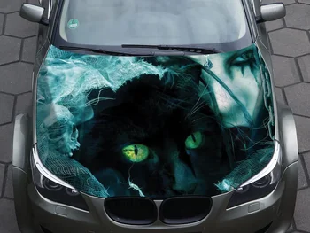 araba hood kedi çıkartması vinil yapışkan wrap çıkartması kamyon çıkartması, kamyon grafik hood çıkartması hayvan sanat özel