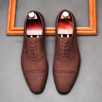 El yapımı Erkek Oxford Ayakkabı Hakiki Deri Siyah Kahverengi İnek Süet erkek Elbise Ayakkabı Klasik İş Resmi Cap Toe Ayakkabı erkekler İçin