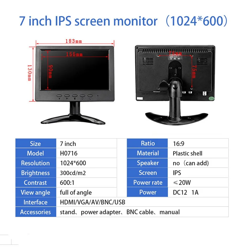 Zhıxıanda Ucuz Küçük 7 İnç 1024x600 Masaüstü CCTV Ev Güvenlik Bilgisayar Rezistif Dokunmatik Ekran Lcd monitör BNC VGA HDMI - 5