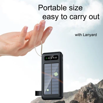 30000mAh Hızlı Şarj Güneş Enerjisi Bankası Taşınabilir harici pil Şarj Dahili Kablo Çift ışık Powerbank iphone Xiaomi için