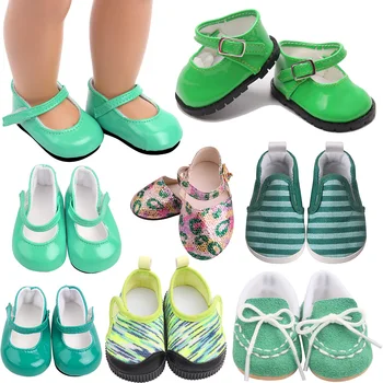 18 İnç Bebek Kawaii 7Cm Bebek Ayakkabıları Yeşil Serisi PU Prenses Ayakkabı Sneakers Mobilya Bebekler için 43cm Bebek Oyuncak DIY Aksesuarları