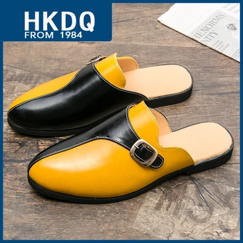 HKDQ Büyük Boy 38-47 Deri yarım ayakkabı Erkekler Yaz Yumuşak Rahat Slip-on erkek Katır Moda Nefes kaymaz Adam Loafer'lar
