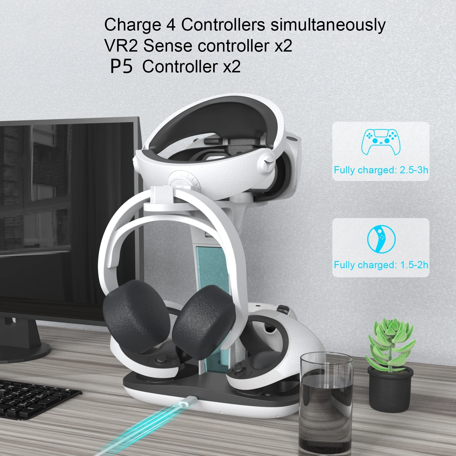 PS VR2 / P5 Gamepad şarj standı İçin PS5 Elite Kolu şarj standı Şarj cihazı Saklanabilir Kask Kulaklık Kullanımı Kolay Dayanıklı - 1