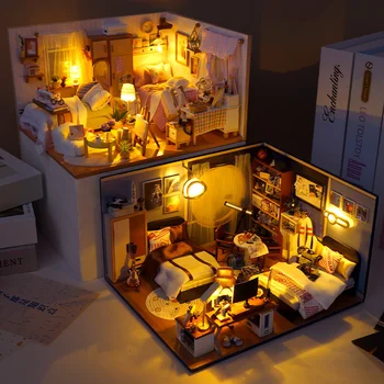 Yeni DIY Ahşap Prenses Odası Casa Bebek Evleri Minyatür Yapı Kitleri İle Mobilya Led Dollhouse Oyuncaklar Kız Doğum Günü Hediyeleri İçin