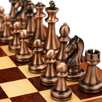29cm Çinko Alaşım Satranç Seti Lüks Taşınabilir Katlanır Ahşap Satranç Tahtası Oyunları Doku Klasik El Yapımı Şövalyeleri Adet Kraliçe Gambit