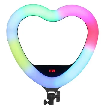 En ucuz 19 inç RGB 3200K 5600K 50W Selfie Telefon Kalp halka ışık LED tripod standı Makyaj için Atmosfer efektleri ışık