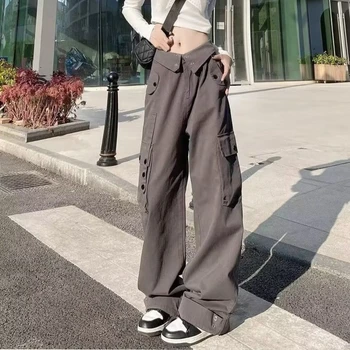 Hem Tasarım Kadın Kargo Pantolon Y2k Retro Yüksek Sokak Moda Yeni Tasarım Baggy Pantolon Harajuku Streetwear Hip - pop Dansçı Pantolon