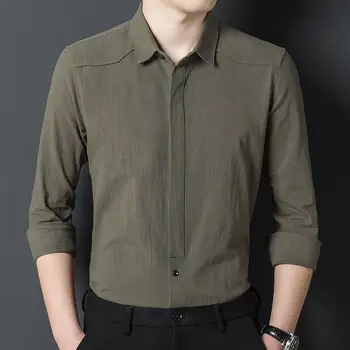 Moda Erkekler Pamuk İş Rahat Gömlek Bahar Sonbahar Uzun Kollu Streetwear Kore Erkek Giysileri Yaka Toka Katı İnce Üstleri