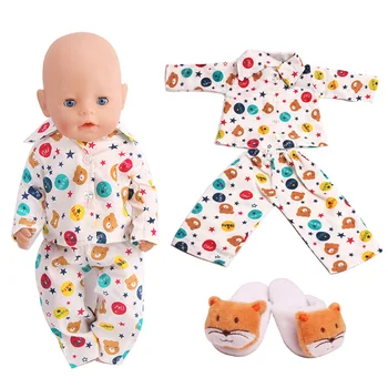 Kawaii Bebek Dünyaya Giyim 43 Cm Reborn Bebek Pijama ve Terlik Giysileri Karikatür Unicorn Kediler Bebekler Hediye için 18 İnç Bebek