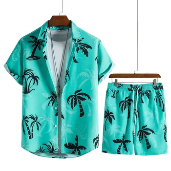 Erkekler Rastgele Palmiye Ağacı Baskılı Gömlek Şort Bel Çevresinde, Erkek Giyim Gömlek Erkekler Vetements Homme havai gömleği erkekler