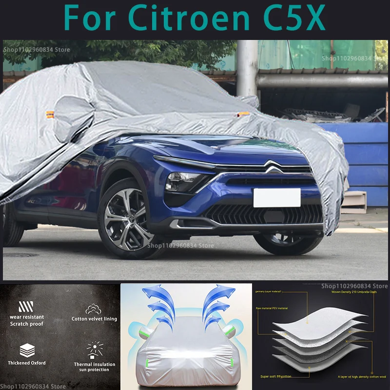 Citroen için C5X 210T Su Geçirmez Tam Araba Kapakları Açık Güneş uv koruma Toz Yağmur Kar Koruyucu Otomatik Koruyucu kapak - 0