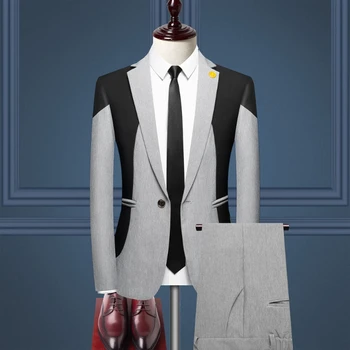 2023 Yeni Yüksek Kaliteli erkek Renk Kontrast Takım Elbise Orta Yaşlı İngiliz Elbise Dekore Edilmiş Vücut M - 3XL İki parçalı Set