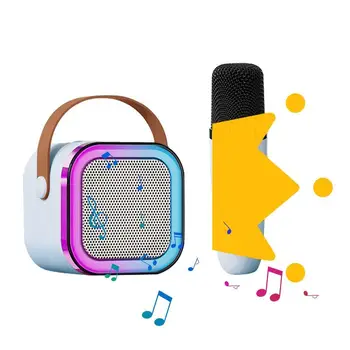 Taşınabilir Karaoke Makinesi renkli ışıklar taşınabilir karaoke mikrofonlu hoparlör eğlenceli şarkılar oyuncaklar ve Karaoke ekipmanları çocuklar için