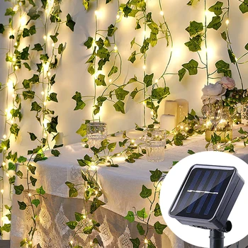 Peri ışıkları sarmaşık Dize 10m 100LED LED güneş ışığı Asma Akçaağaç Yaprağı Su Geçirmez Garland Güneş Lambası Noel Bahçe Dekorasyon için