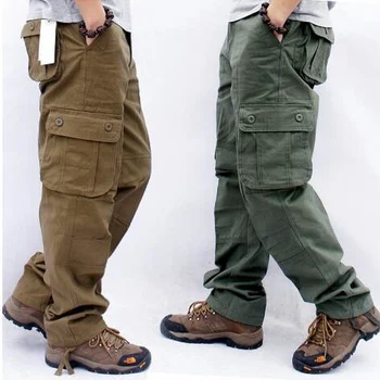 Erkek Kargo Pantolon Rahat Çok Cepler Askeri Taktik Pantolon Erkek Dış Giyim Gevşek Düz pantolon Uzun Pantolon Artı boyutu 29-44