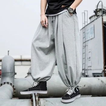 Harajuku Gri Koşu Sweatpants erkek Hip Hop Streetwear Geniş Bacak spor pantolon Kore Moda Büyük Boy Pantolon Baggy