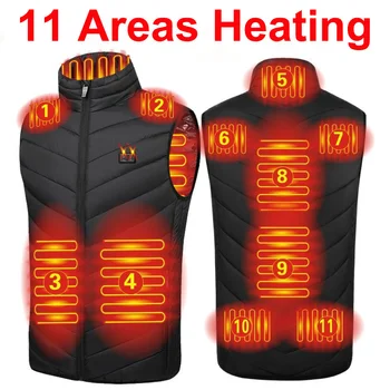 11 Alanları ısıtmalı yelek erkekler ceket ısıtmalı kış bayan elektrikli Usb ısıtıcı taktik ceket adam termal yelek vücut ısıtıcı ceket 6XL