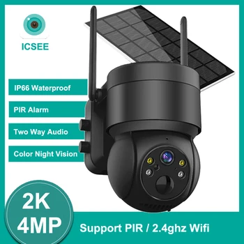 ICSEE 4MP Wifi Güneş PTZ Açık IP66 Su Geçirmez Renkli Gece Görüş İki Yönlü Ses PIR Algılama Güneş Enerjisi Pil IP Kamera
